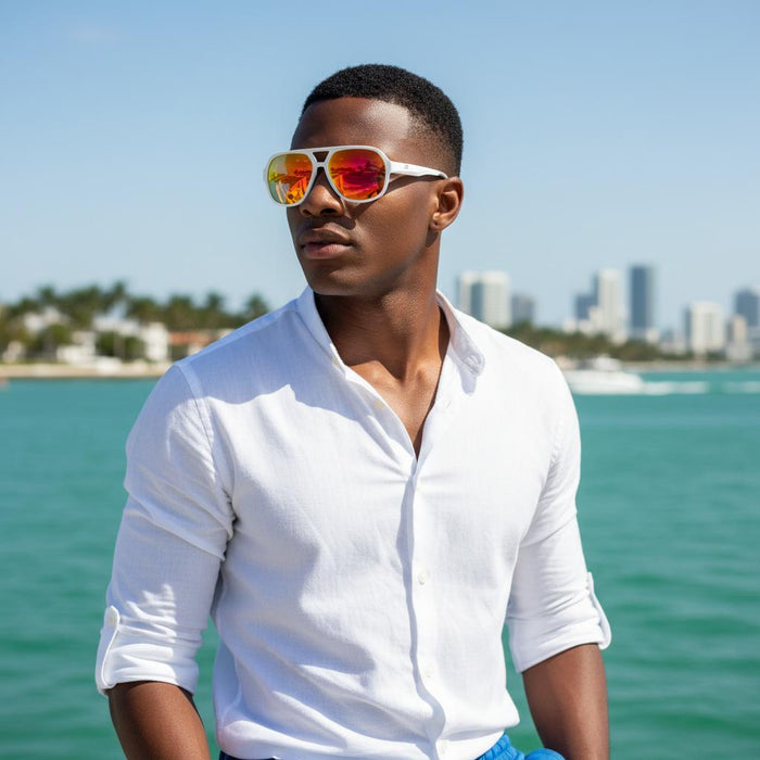 White TR aviator sunglasses for medium nose bridge high nose bridge and low cheek bones 