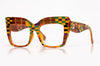 Multicolor kente oversized acetate eyeglasses with wide nose bridge fit low nose bridge fit and High cheek bones fit