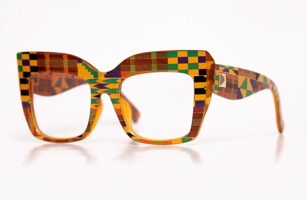 Multicolor kente oversized acetate eyeglasses with wide nose bridge fit low nose bridge fit and High cheek bones fit