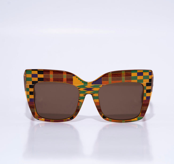 Multicolor kente oversized acetate sunglasses with wide nose bridge fit low nose bridge fit and High cheek bones fit