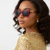 Cat eye red acetate and gold braided metal wide nose bridge fit and low nose bridge High cheek bones fit 