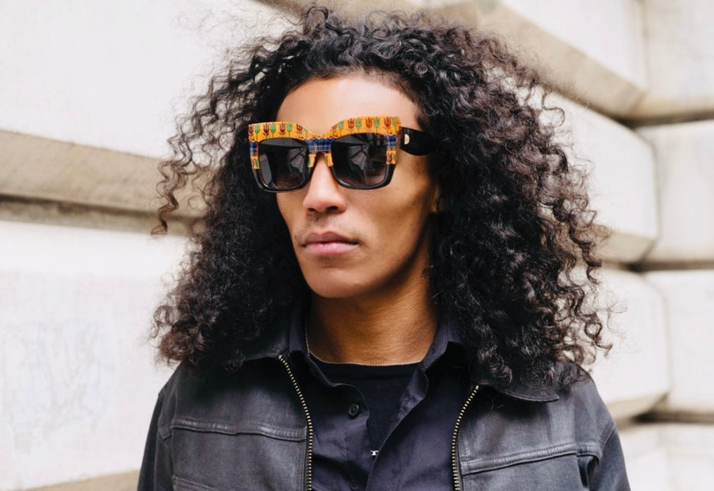 Multicolor dashiki oversized acetate sunglasses with wide nose bridge fit low nose bridge fit and High cheek bones fit