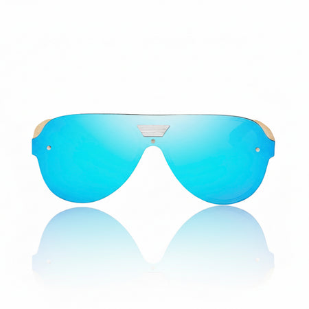 Blue polycarbonate lens reflector aviator sunglasses for wide nose bridge low nose bridge and low cheek bones 