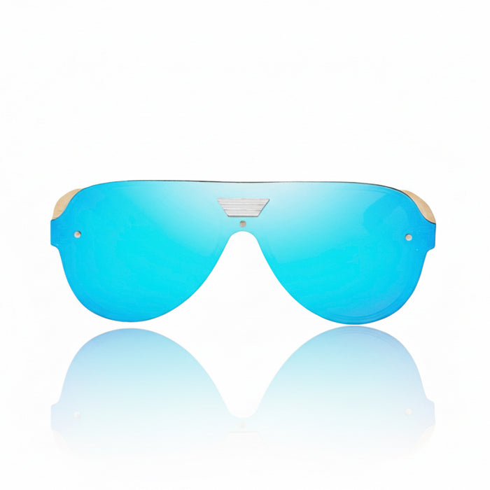 Blue polycarbonate lens reflector aviator sunglasses for wide nose bridge low nose bridge and low cheek bones 
