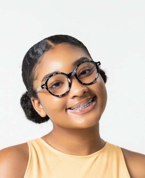 Black round acetate prescription ready eyeglasses with Medium nose bridge, low nose bridge fit and High cheek bones fit
