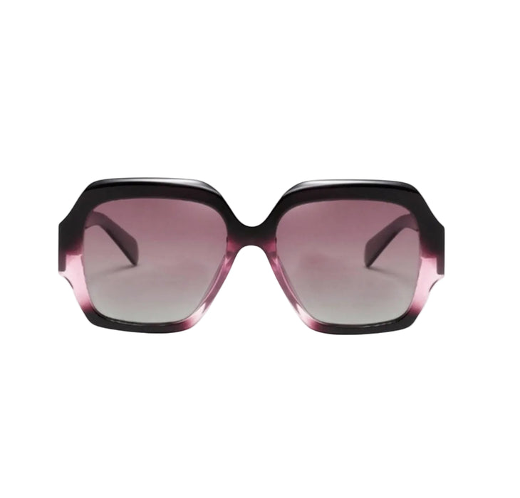 Oversized pink and burgundy ombré acetate sunglasses with narrow nose bridge fit High nose bridge fit High cheek bones fit