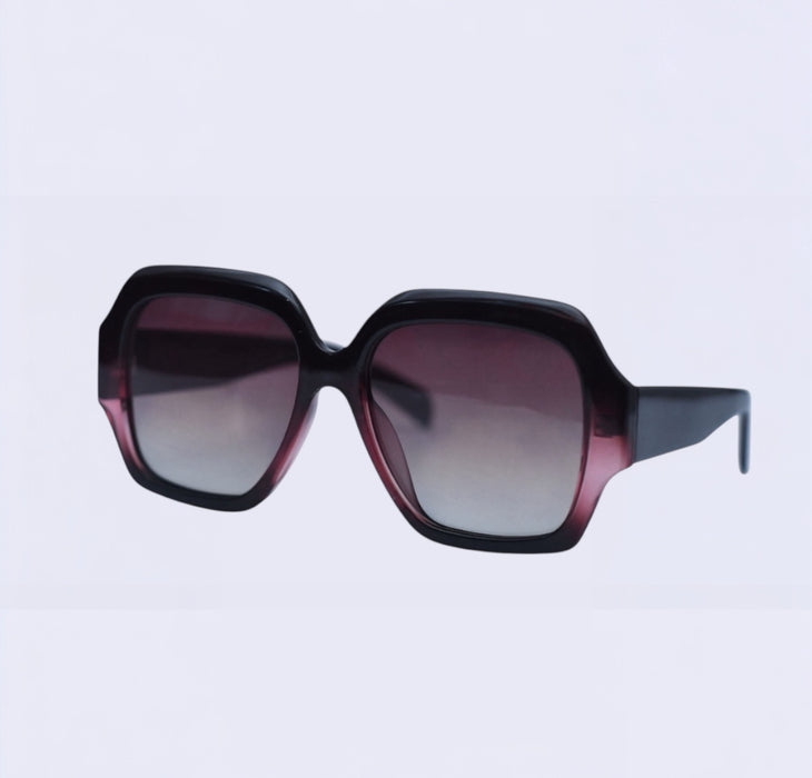 Oversized pink and burgundy ombré acetate sunglasses with narrow nose bridge fit High nose bridge fit High cheek bones fit