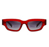 Red acetate elongated cat eye sunglasses for wide nose bridge and high cheek bones 