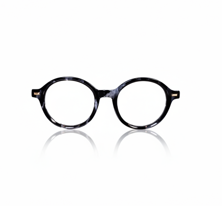 Black round acetate prescription ready eyeglasses with Medium nose bridge, low nose bridge fit and High cheek bones fit
