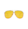 Metallic yellow lens reflector aviator sunglasses for wide nose bridge high nose bridge and low cheek bones 