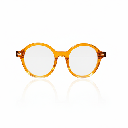 Orange round acetate prescription ready eyeglasses with Medium nose bridge, low nose bridge fit and High cheek bones fit
