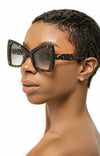 Tortoise shell oversized cat eye butterfly shaped sunglasses for wide nose bridge low nose bridge and high cheek bones 