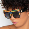 Multicolor dashiki oversized acetate sunglasses with wide nose bridge fit low nose bridge fit and High cheek bones fit